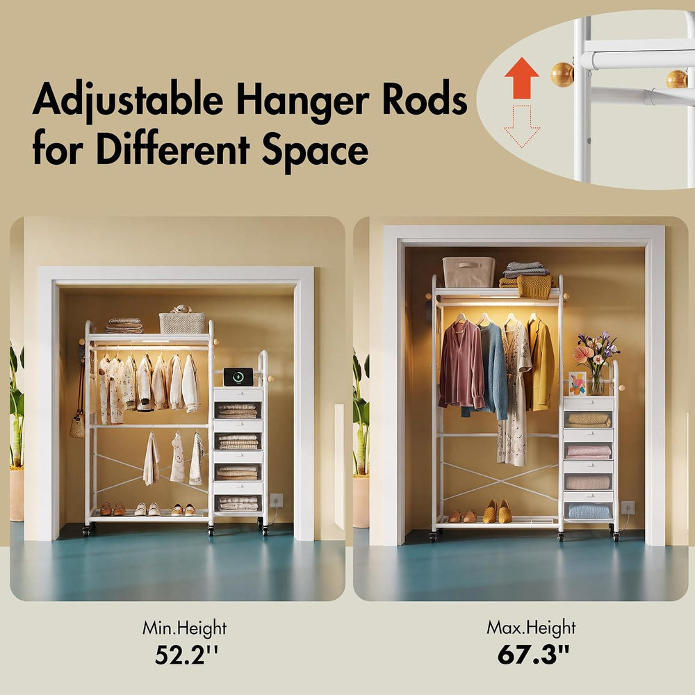 WLIVE Closet Dresser with Hanging Rack, 4 drawer dresser for Bedroom, White