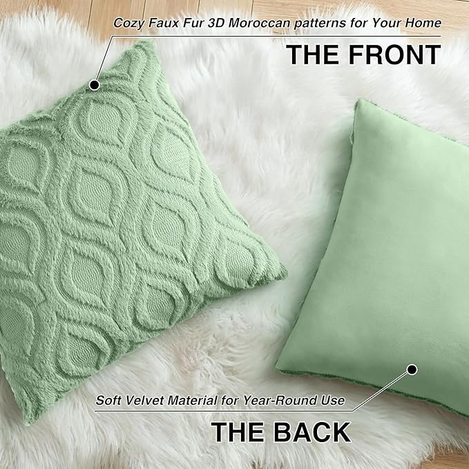 decorUhome Throw Pillow Covers 18x18 Inch Set of 2, Soft Plush Faux Wool Sage - Image 8