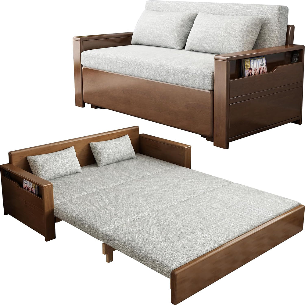 71" 3-in-1 Sleeper Pull Out Sofa, Walnut Solid Wood Frame, Sectional Couch