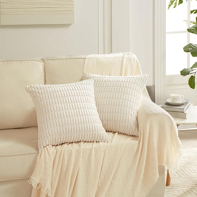 Fancy Homi 4 Packs Neutral Decorative Throw Pillow Covers 18x18 Inch - Image 6
