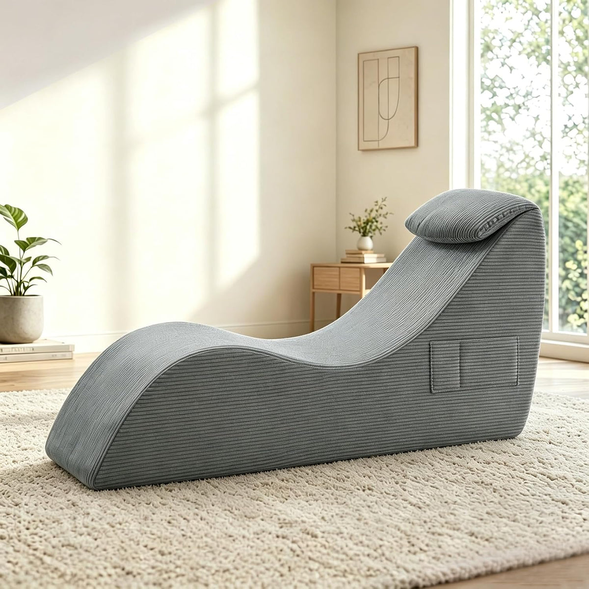 Yoga Chair Lounge for Adult, Yoga Lounge Chair，Ergonomic Chaise Lounge Chair,Chaise Lounge Indoor， Head Pillow，Perfect for Stretching, Massage, and Relaxation, Used in Living Room, Bedroom-Grey