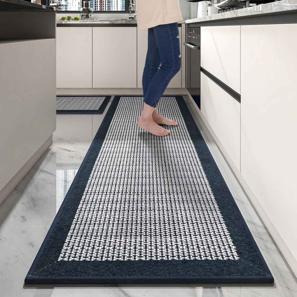 PADOOR Extra Large Kitchen Runner Rugs and Mats 2PCS, 2.5'x6'+20"x32",Blue | Non Slip Stain Resistant Kitchen Mats for Floor, Machine Wahable Absorbent Long Rugs for Sink, Laundry & Entryway,Sets of 2
