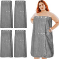 Tigeen 4 Pcs Spa Wrap Towel Wrap for Women Spa Robe with Adjustable Closure Elastic Top Lightweight Wraps for Bath Shower (Black,L-XL)