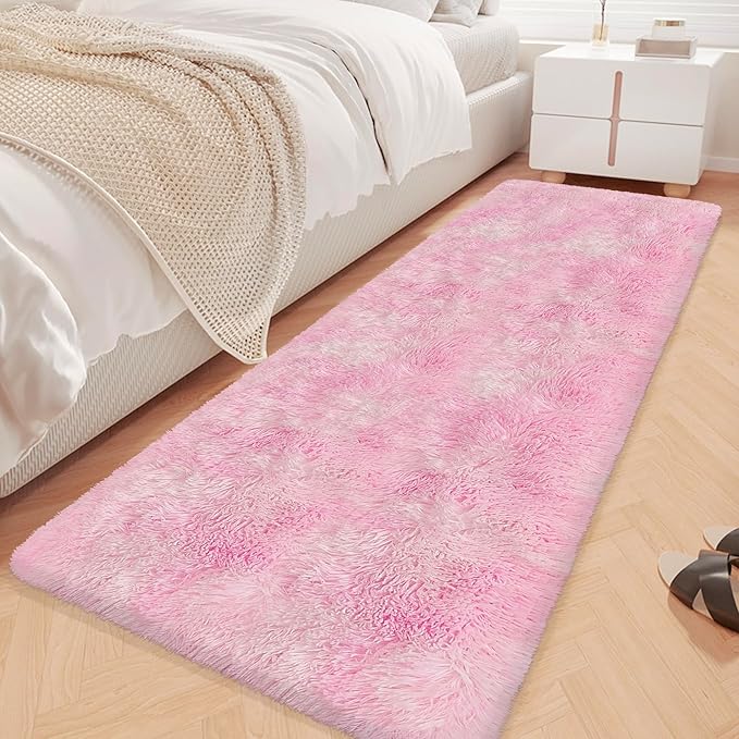 Super Soft Fluffy Living Room Area Rug 2x6 ft Tie-Dyed Light Pink Shaggy Furry by JiaoBaba