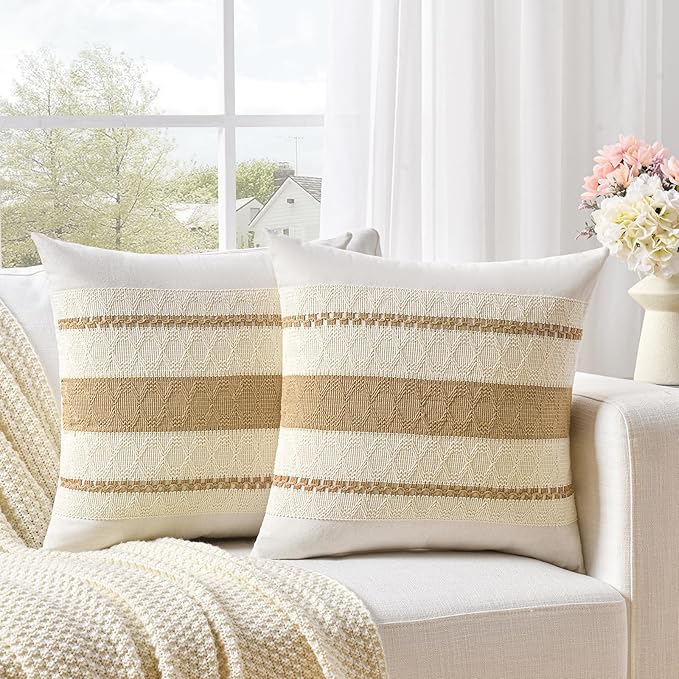 Fancy Homi Set of 1 Tan Neutral Decorative Throw Pillow Cover 20x20 Inch - Image 2