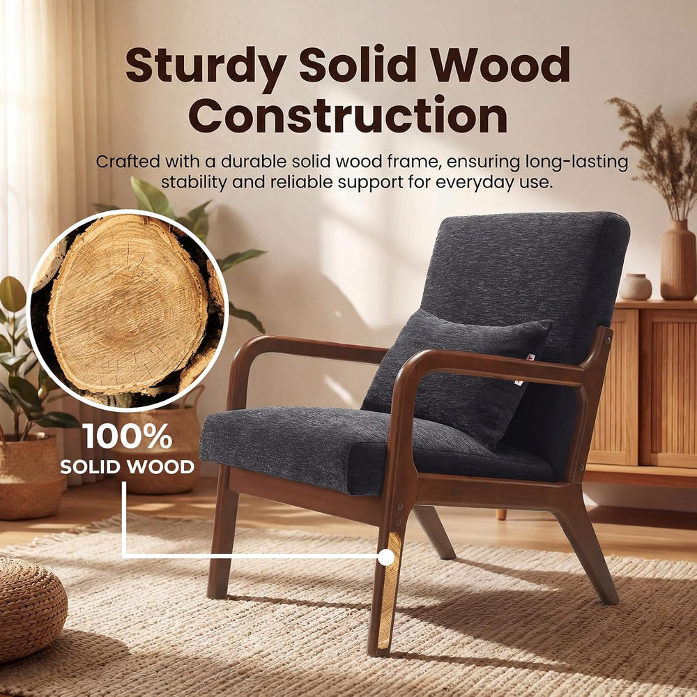 Achicsofar Accent Chair, Mid Century Modern Chenille Armchair with Pillow