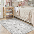 Floral Machine Washable Rug Grey White, 3x5 Rug Non Slip Soft Bedroom Rugs by WelcometoBabovid