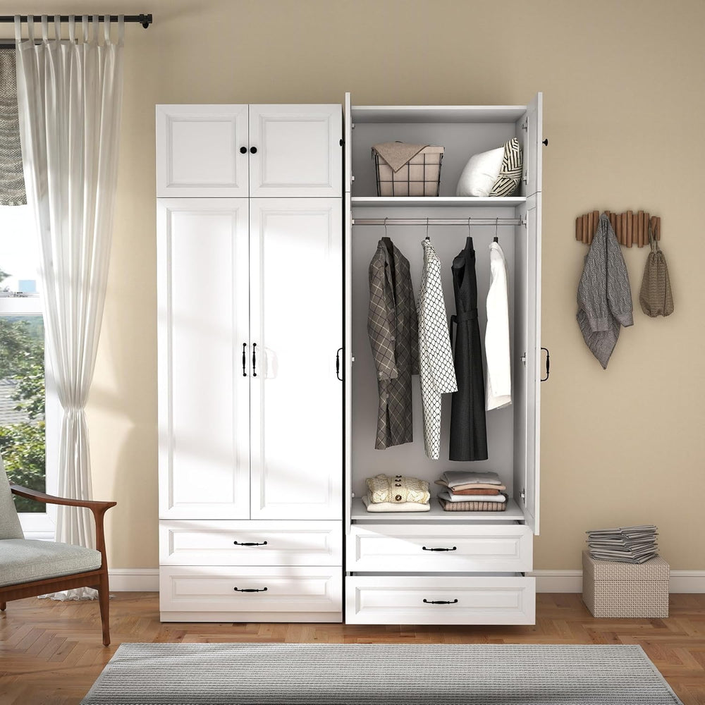 White Armoire Wardrobe Closet with 2 Drawers: 88" H x 32" W