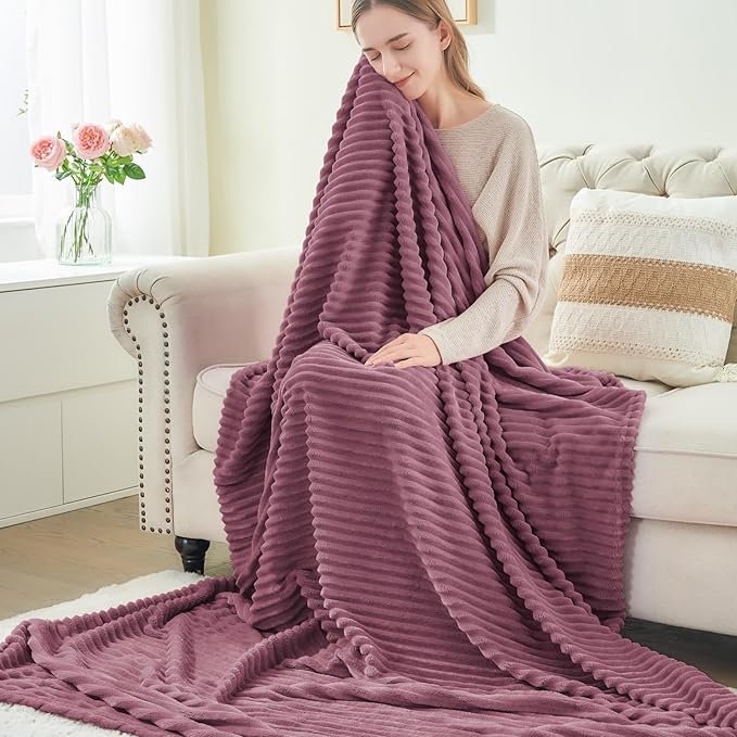 BEDELITE Fleece Throw Blanket for Couch – 3D Ribbed Jacquard Soft and Warm - Image 6