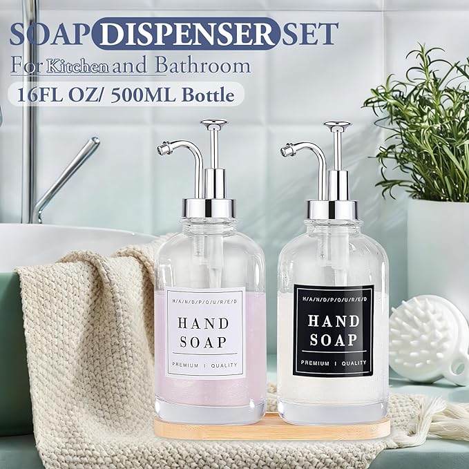 Glass Soap Dispenser with Pump, Countertop Soap and Lotion Dispenser Set of 2 - Image 3