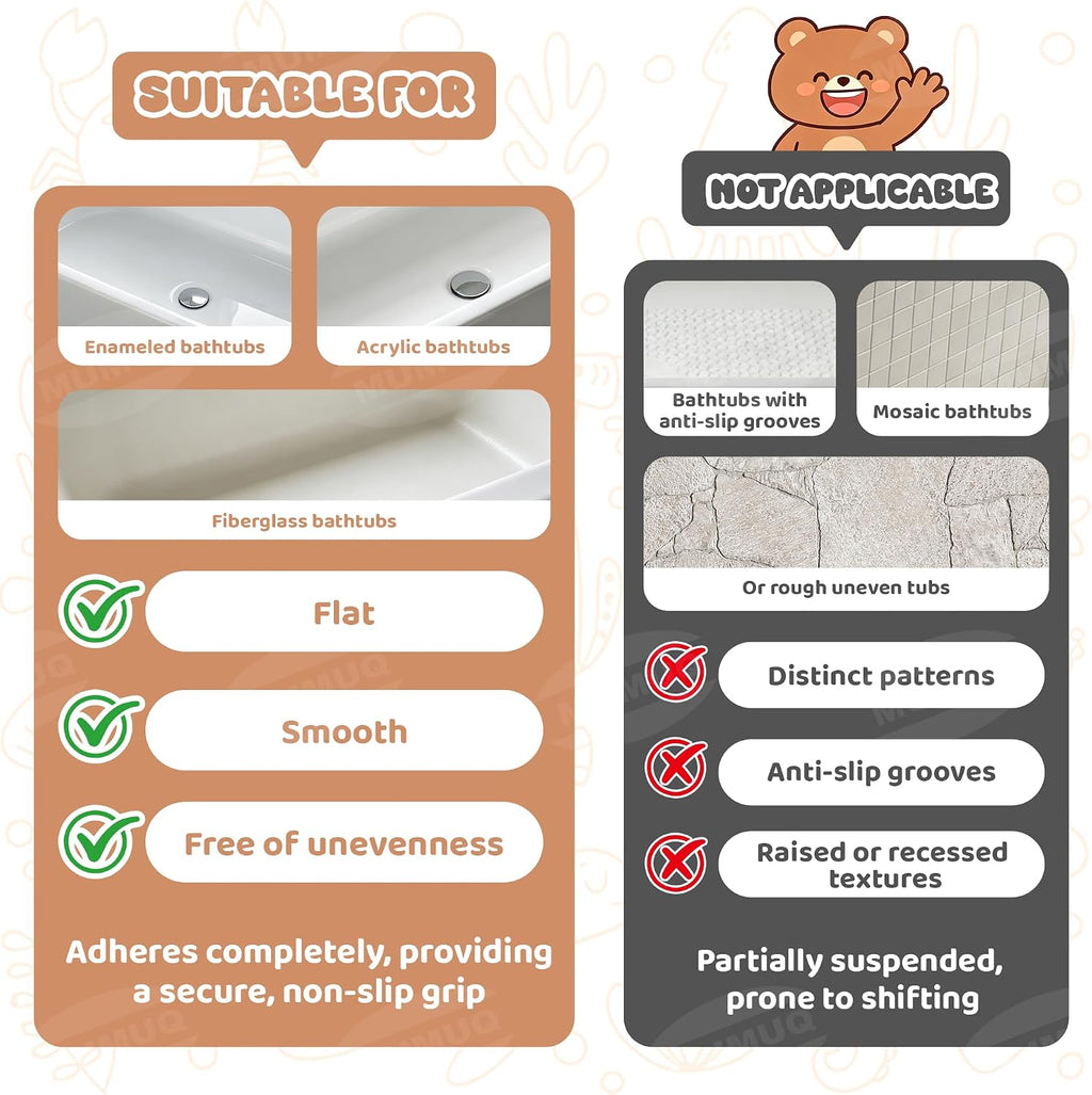 Kids Bathtub Mat Non Slip 30"x18" Soft Rubber Shower Mat for Kids | Baby Bath Mat for Tub, Bear Cartoon Design, 120+ Suction Cups, 40+ Drain Holes, Machine Washable Non-slip Tub Mat