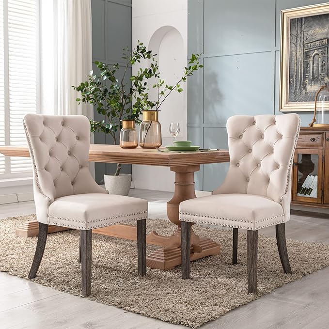 KCC Velvet Dining Chairs Set of 6, Upholstered High-end Tufted Dining Room Ch...