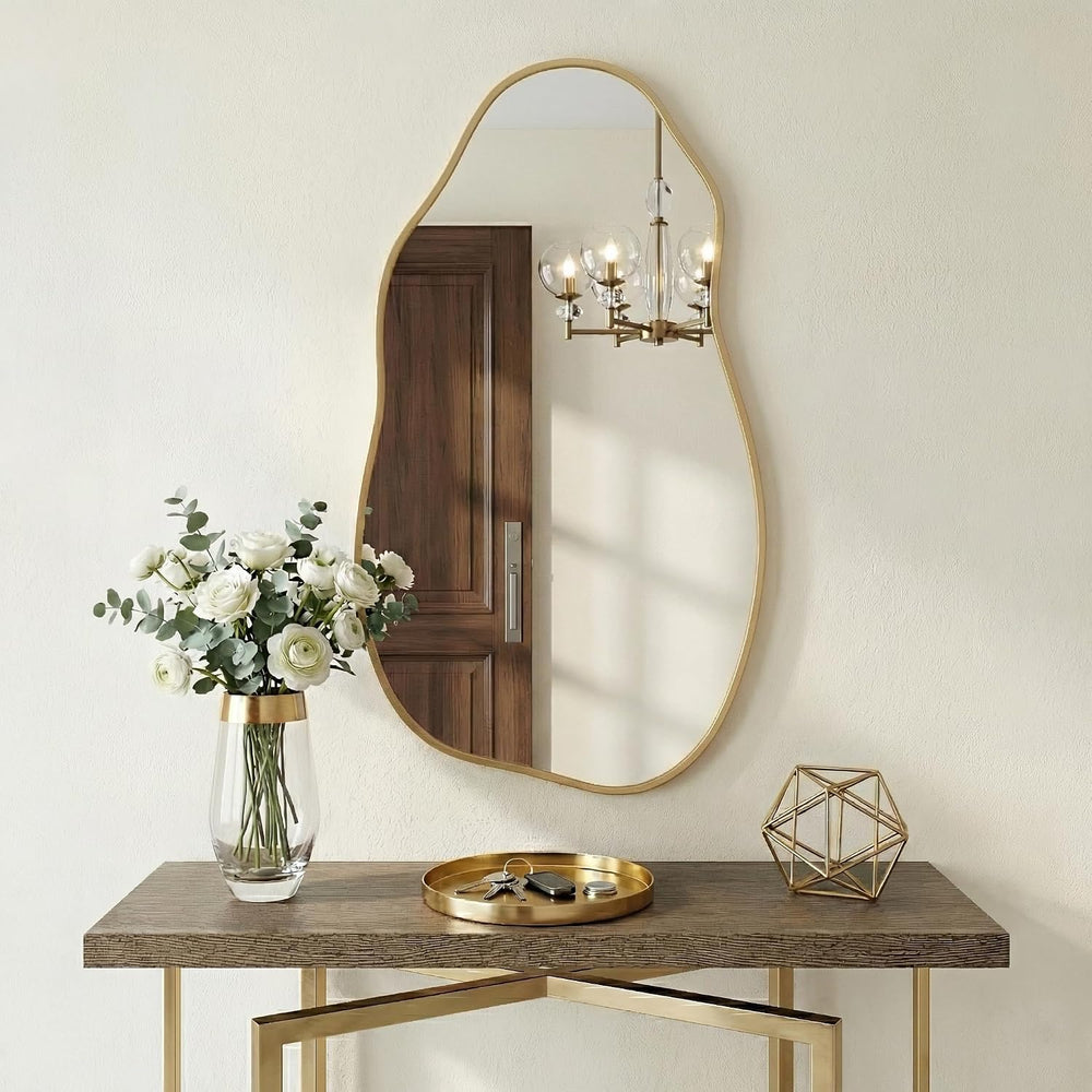 Matte Gold 30x16.5 Inch Irregular Organic Freeform Wall Mirror