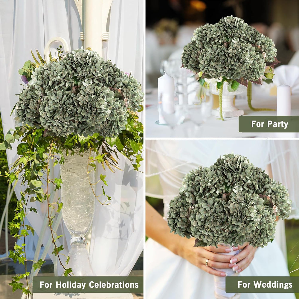 Hydrangea Artificial Flowers,Green Artificial Flower Fake Silk Hydrangea, Hea...