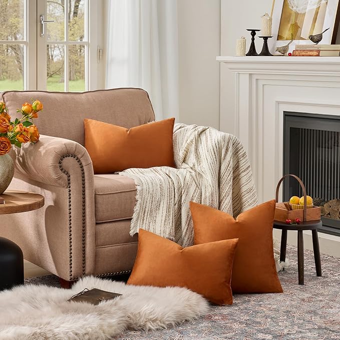 GIGIZAZA 12x20 Dark Burnt Orange Pillow Covers Velvet Lumbar Pillow Decorative - Image 3