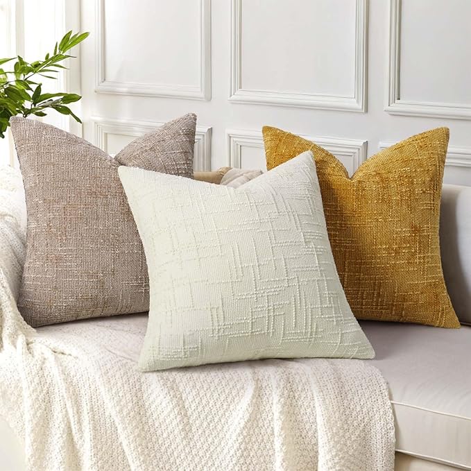 decorUhome Oatmeal Chenille Throw Pillow Covers 16x16 Set of 2 Textured Soft - Image 4