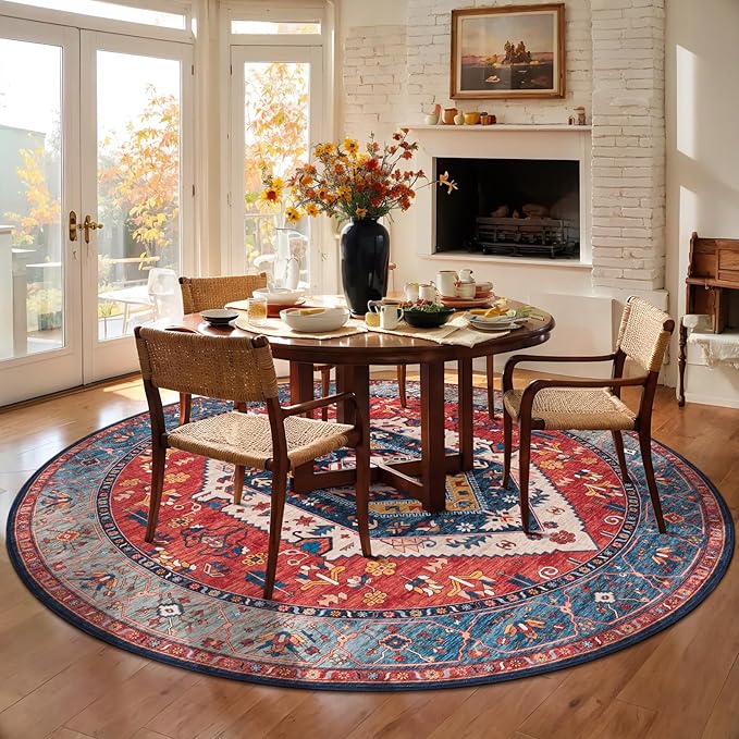 SERISSA Boho Round Area Rug, 8ft Washable Non-Slip Circle Rug, Ultra Soft Large - Image 3