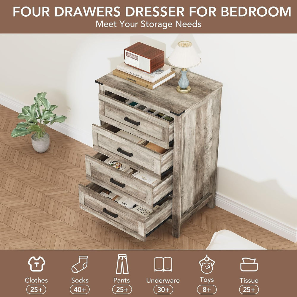 Farmhouse 4 Dresser for Bedroom, Vertical Drawer Dresser with Large Storage, ...
