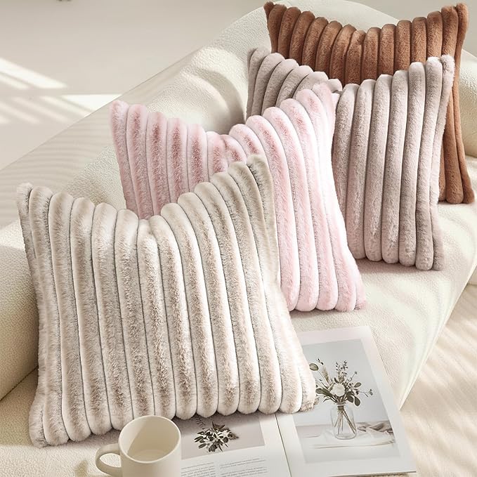 decorUhome Cozy Faux Fur Throw Pillow Covers 16x16 Set of 2 Decorative Soft - Image 4