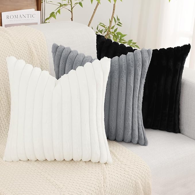 decorUhome Cozy Faux Fur Throw Pillow Covers 24x24 Set of 2 Decorative Soft - Image 7