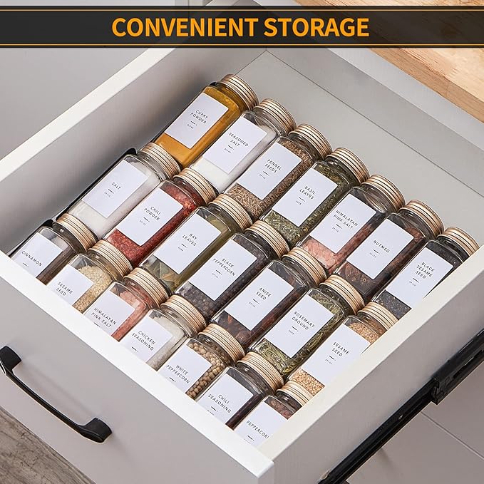48 Pcs Spice Jars with Label- Glass Spice Jars with Gold Metal Caps, Shaker Lids - Image 6