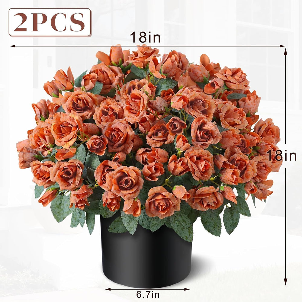 2Pcs Artificial Fall Rose Flower Topiary Tree for Front Porch Decor(Orange)