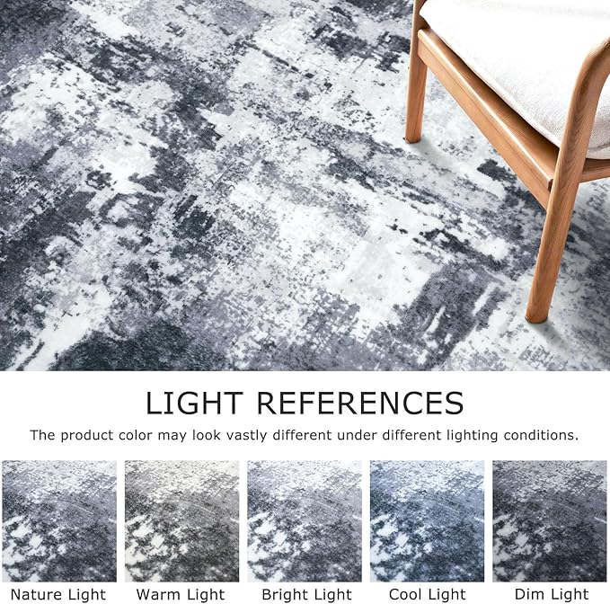 KOZYFLY Modern Abstract Area Rug 8x10 Gray Washable Large Living Room Thin Rugs - Image 4