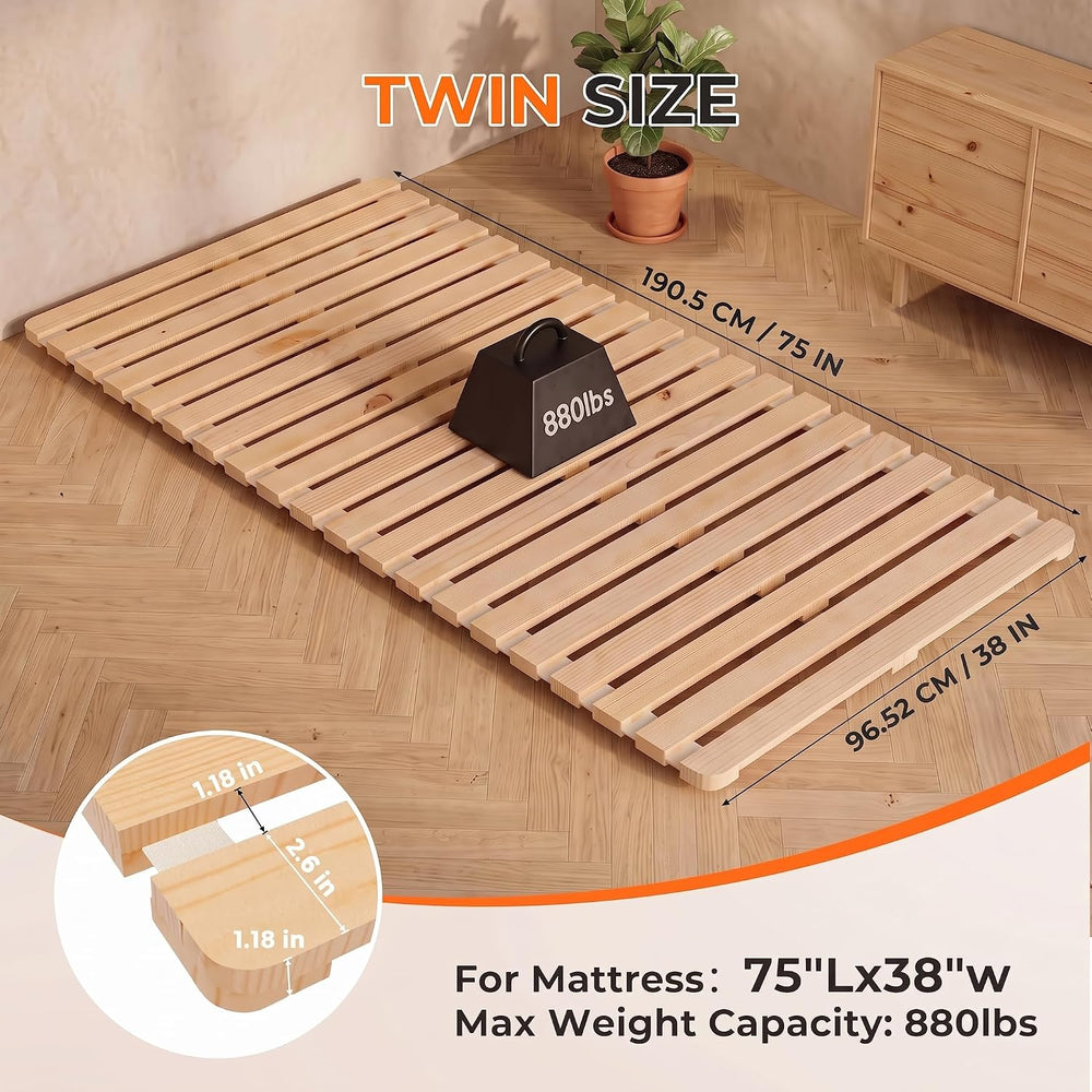 Japanese Bed Frame,Twin Foldable Tatami Floor Bed Frame, Futon Frame