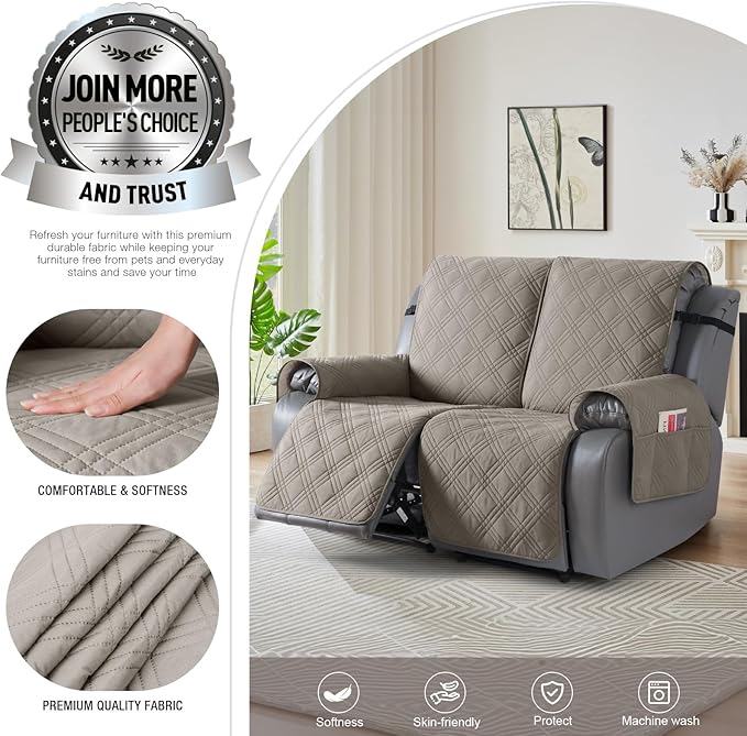 TAOCOCO 100% Waterproof Loveseat Recliner Cover, Non Slip Split Recliner Couch - Image 2