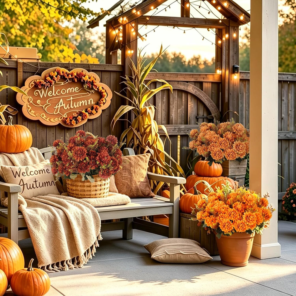 RECUTMS Artificial Mums for Outdoors Fall Flowers Artificial for Decoration