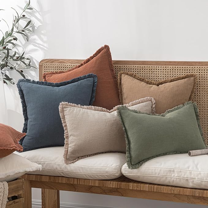 MIULEE Decorative Throw Pillow Covers Neutral Linen Fringe Throw Pillows Set of - Image 6