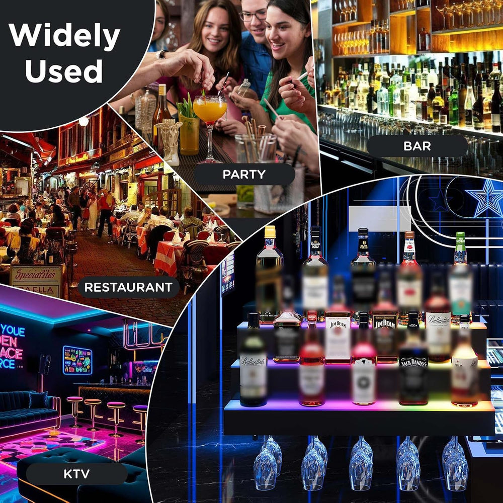 Dethan 2 Tier 24 Inch LED Lighted Liquor Bottle Display Shelf - Wall-Mounted ...