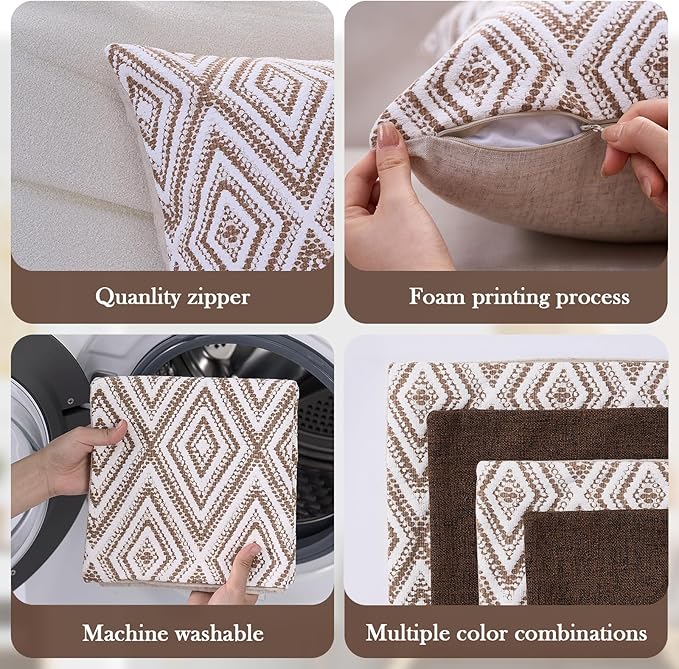HPUK Decorative Throw Pillow Covers Set of 4 Geometric Design Linen Cushion - Image 4