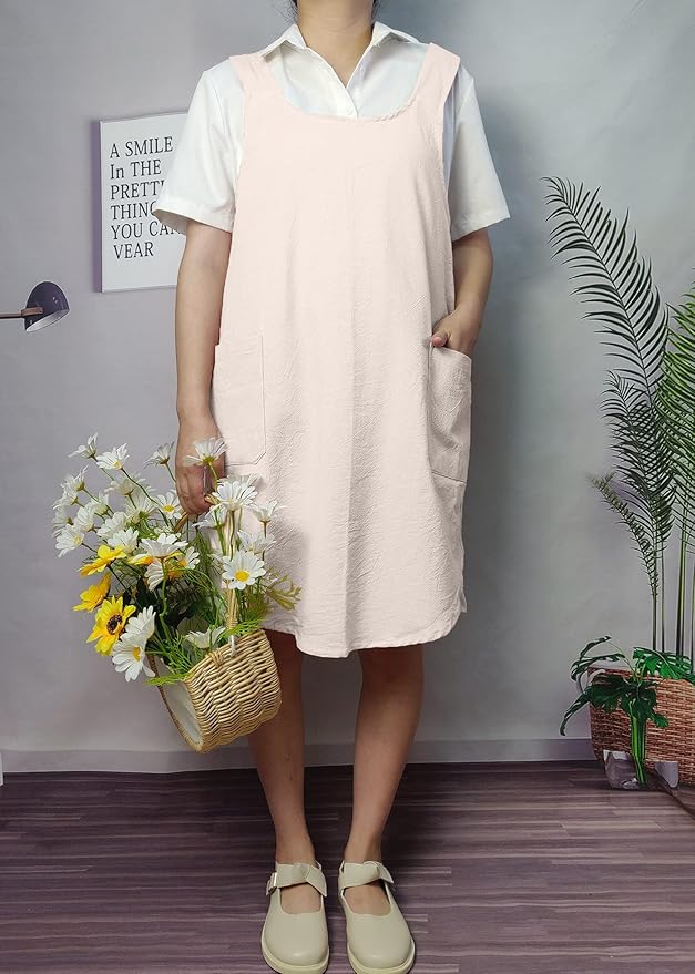 Cotton Cross Back Aprons Solid Color Cooking Kitchen Garden Smock - Image 4