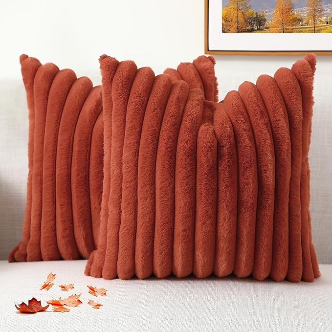decorUhome Cozy Faux Fur Throw Pillow Covers 18x18 Set of 2 Decorative Soft by decorUhome