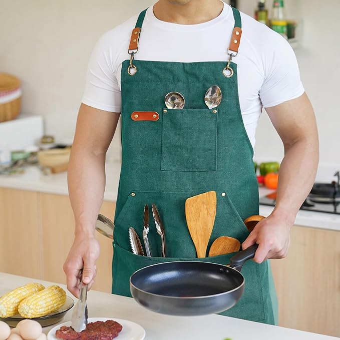 Aoomzoon Canvas Aprons for Men Chef Apron, Work Apron - 16oz Heavy Duty Cross - Image 8