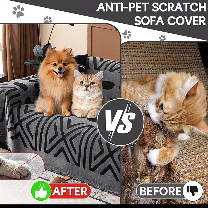 HANDONTIME Boho Couch Cover Blanket Geometric Striped Pet Covers