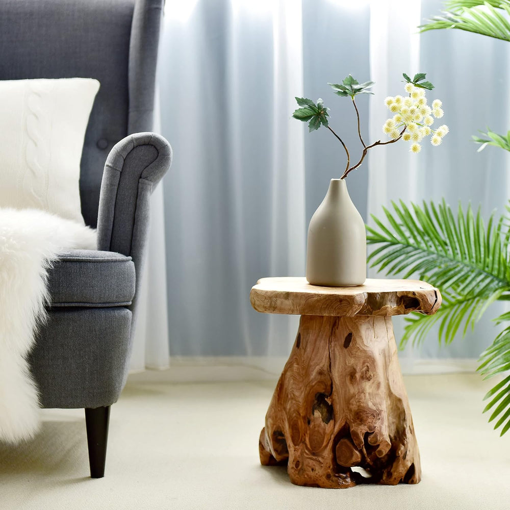 WELLAND Natural Cedar Stump Stool, Live Edge Mushroom Side Table, 14" H