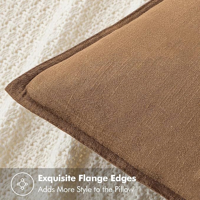 MIULEE Decorative Linen Euro Sham Pillow Covers 26x26 Brown Boho Farmhouse - Image 2