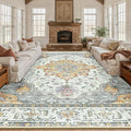 RELEANY Area Rugs 10'x14' Washable Non-Slip, Floral Vintage Distress Print by RELEANY