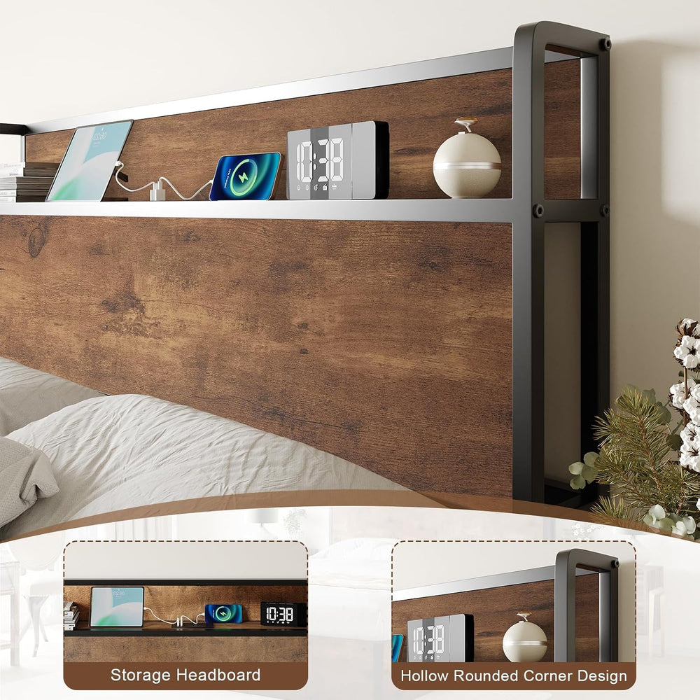 AMERLIFE Full Size Lift Up Storage Bed Frame with Charging Station