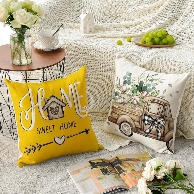 AVOIN colorlife Bless Our Home Farmhouse Eucalyptus Leaves Throw Pillow Covers - Image 4