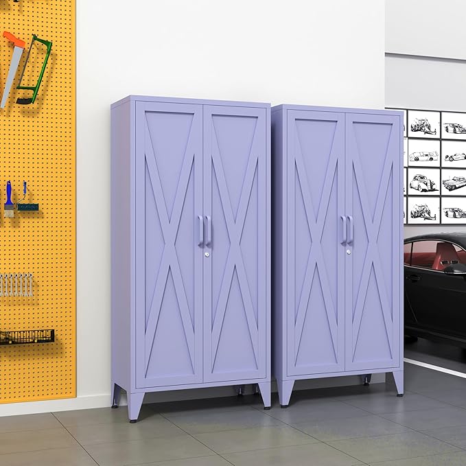 Heavy Duty 61" Lockable Pantry Cabinet, 2-Door 4-Tier Storage Cabinet wi...
