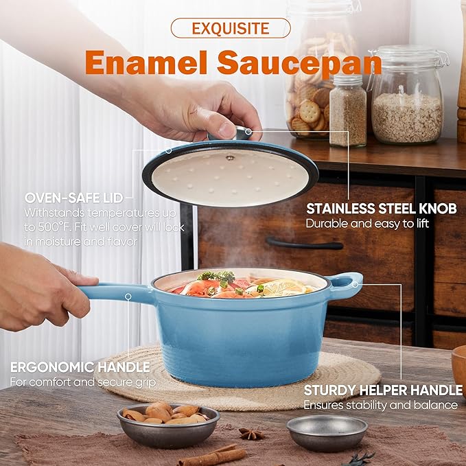 Homikit Small Cast Iron Pot, 1 QT Enameled Cast Iron Sauce Pan - Image 3