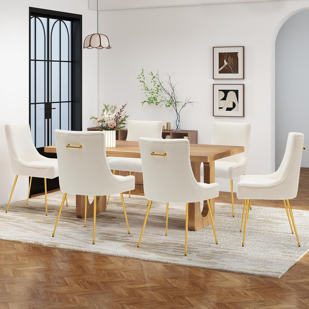 adochr Velvet Dining Chairs Set of 2 with Gold Metal Legs, Beige
