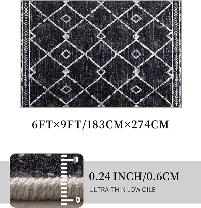 YIHOUSE Moroccan Rugs for Living Room, 6x9 Black and White Aztec Area Rug - Image 4