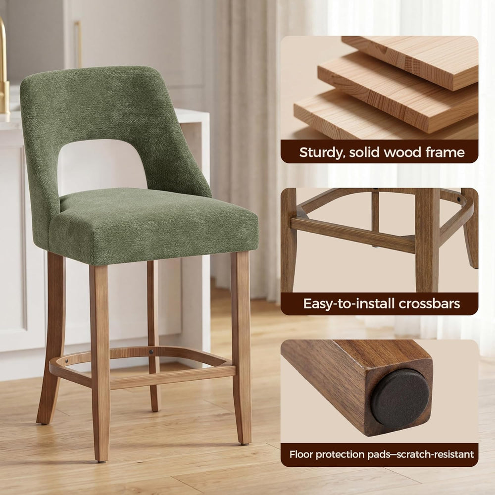 UVV Bar Stools Set of 2, Upholstered Counter Height Bar Stools, Modern Counte...