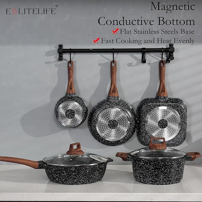 ESLITE LIFE Nonstick Cookware Sets, Compatible - Image 7