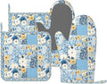 Oven Mitts and Pot Holders Floral Blue Pastel Vintage Silicone Kitchen by DADABULIU