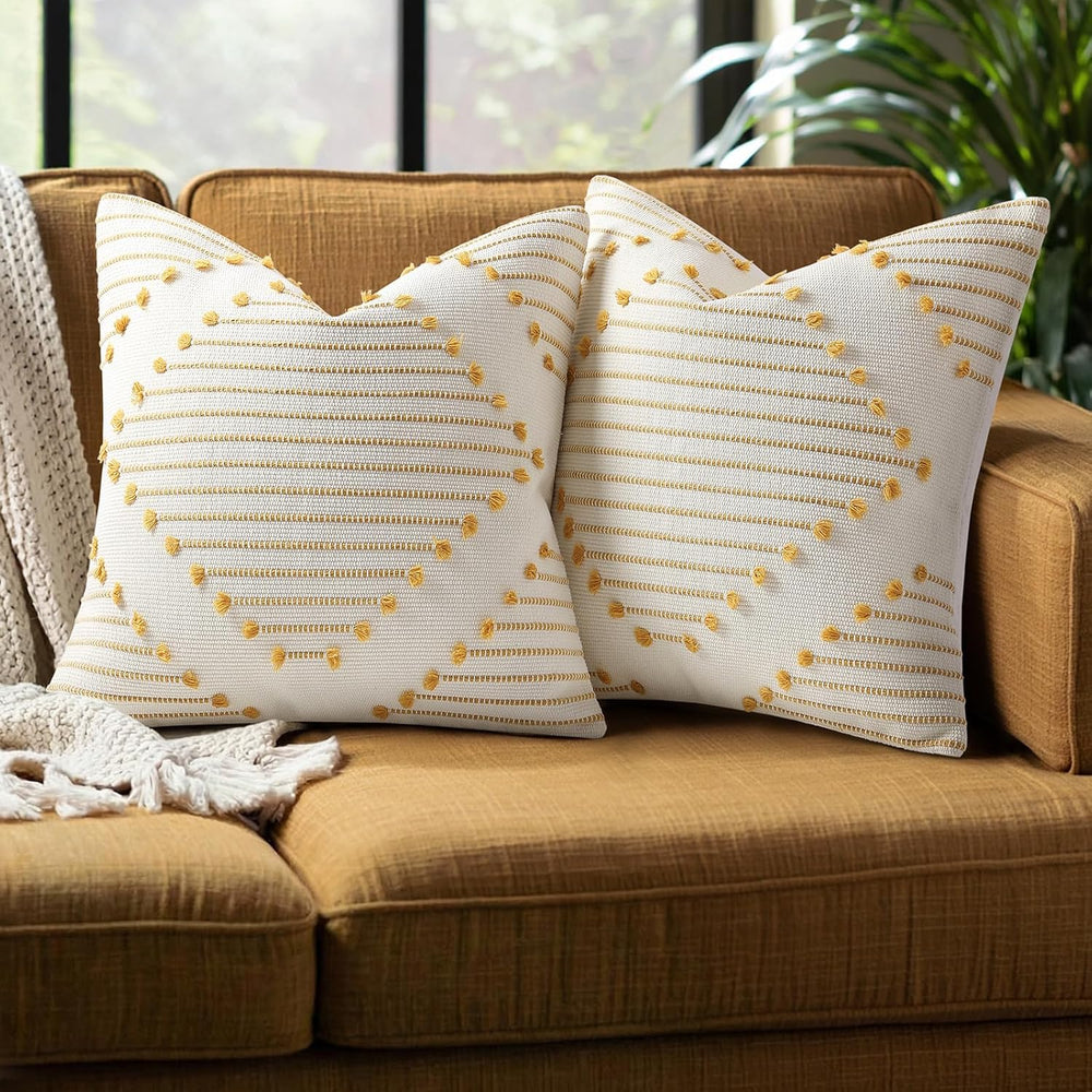 Mecatny Boho Outdoor Throw Pillow Covers 20x20 Set of 2 Yellow & White